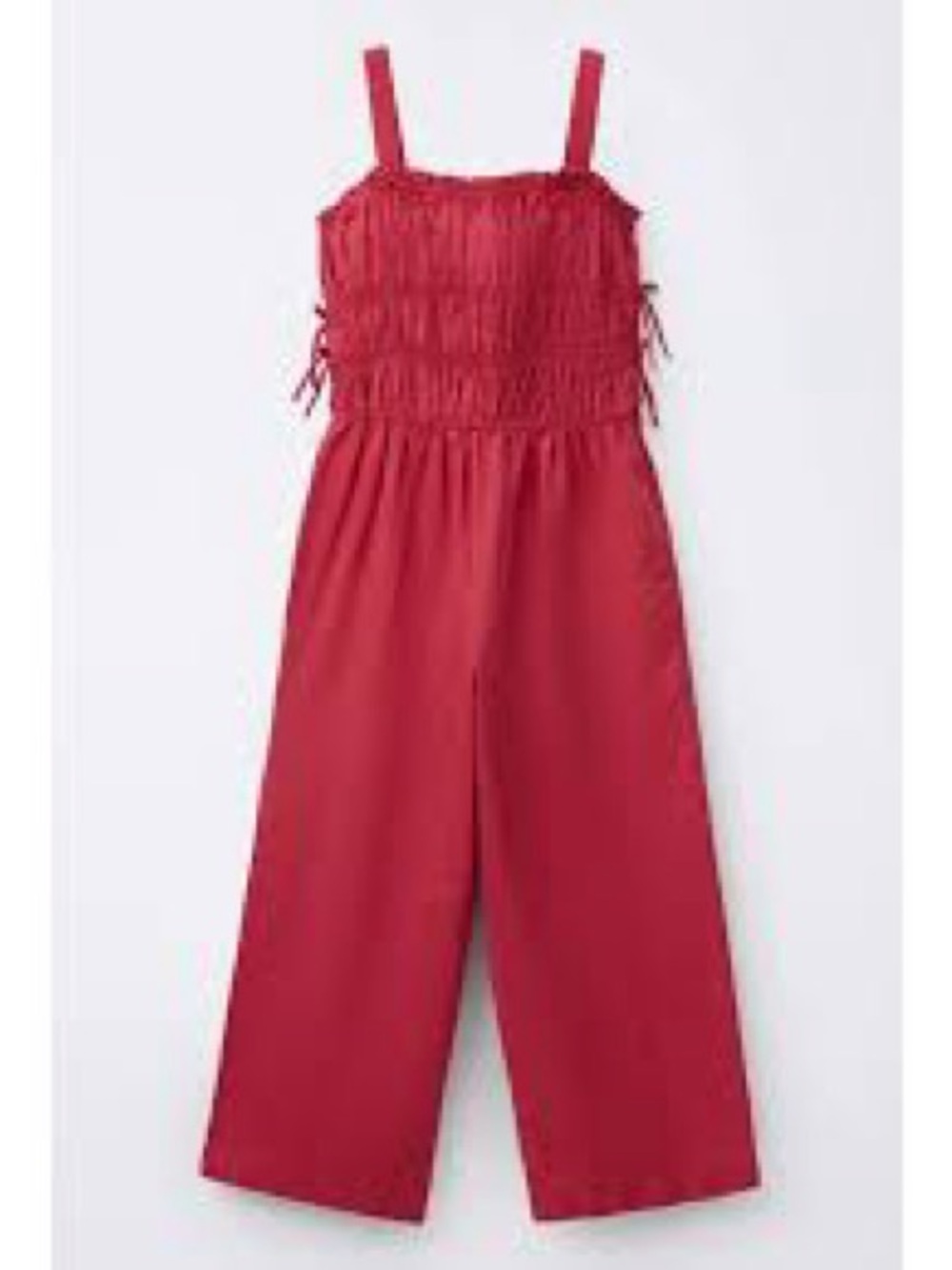 Zara Red Smocked Wide-Leg Girls' Jumpsuit